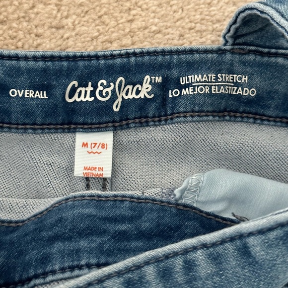 3 of NWT Cat&Jack Stretch Girls Blue Jean Overall, 2 Orange Shotrs, Sz M (7, 8) - Picture 10 of 16